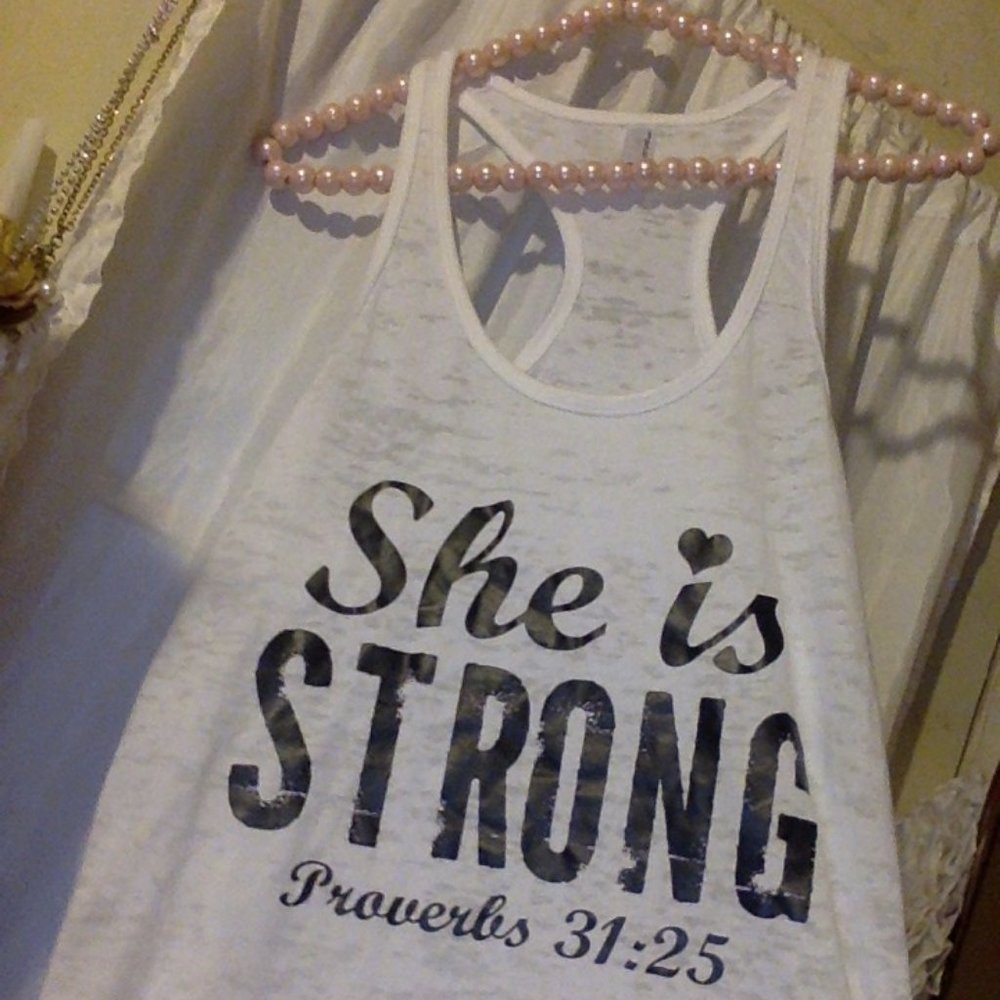 NWOT She is Strong White Tank Top Size L